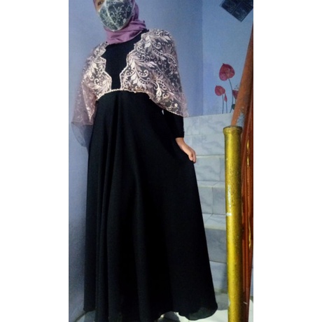 gamis pesta, gamis hitam mix tile
