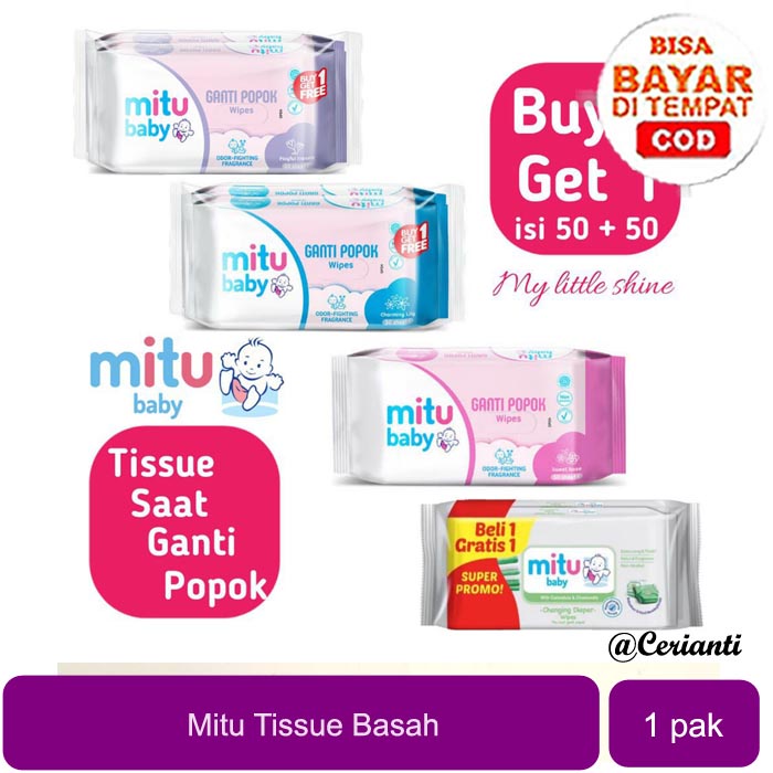 [BUY 1 GET 1] [50S + 50S] [BPOM] Mitu Tisu Tissue Basah Baby Wipes 50'S | 50 S | 50 Lembar | Playfull Fressia | Sweet Rose | Lively Vanilla |_Cerianti