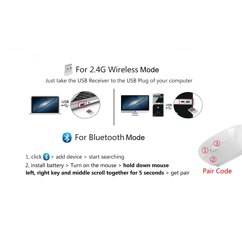 【Beli dua diskon 20%】 Goojodoq Dual Mode 2.4Ghz &amp; Wireless Bluetooth 2 In 1 Cordless Mouse