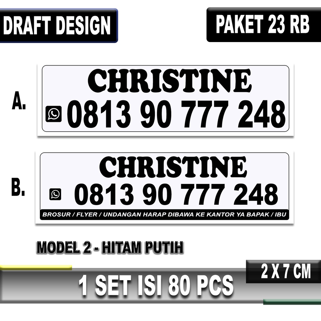 

mh Isi 80 Pcs Cetak/Custom Sticker Satu Warna Hitam Putih Stiker Label Nama Untuk Marketing Sales