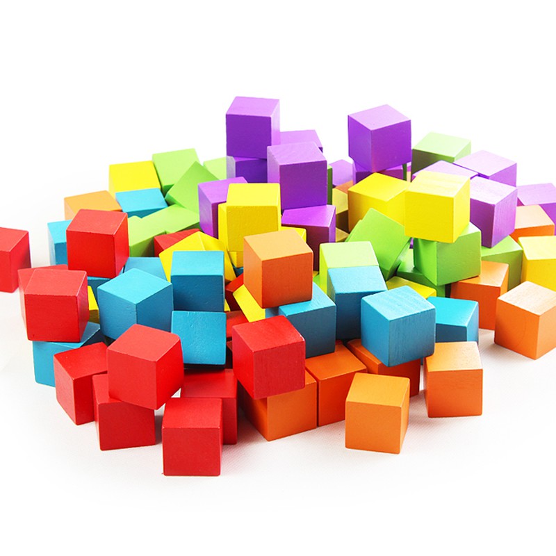 ME064 - Mainan Kayu Edukatif Anak Lego Kayu Kubus Balok Susun Warna