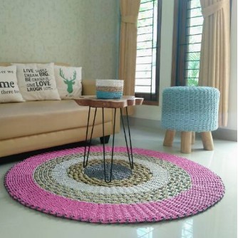 New Motif Nadastore Rug Seagrass Mendong Pink 120cm / Tikar Bulan / Karpet Anyaman Bulat