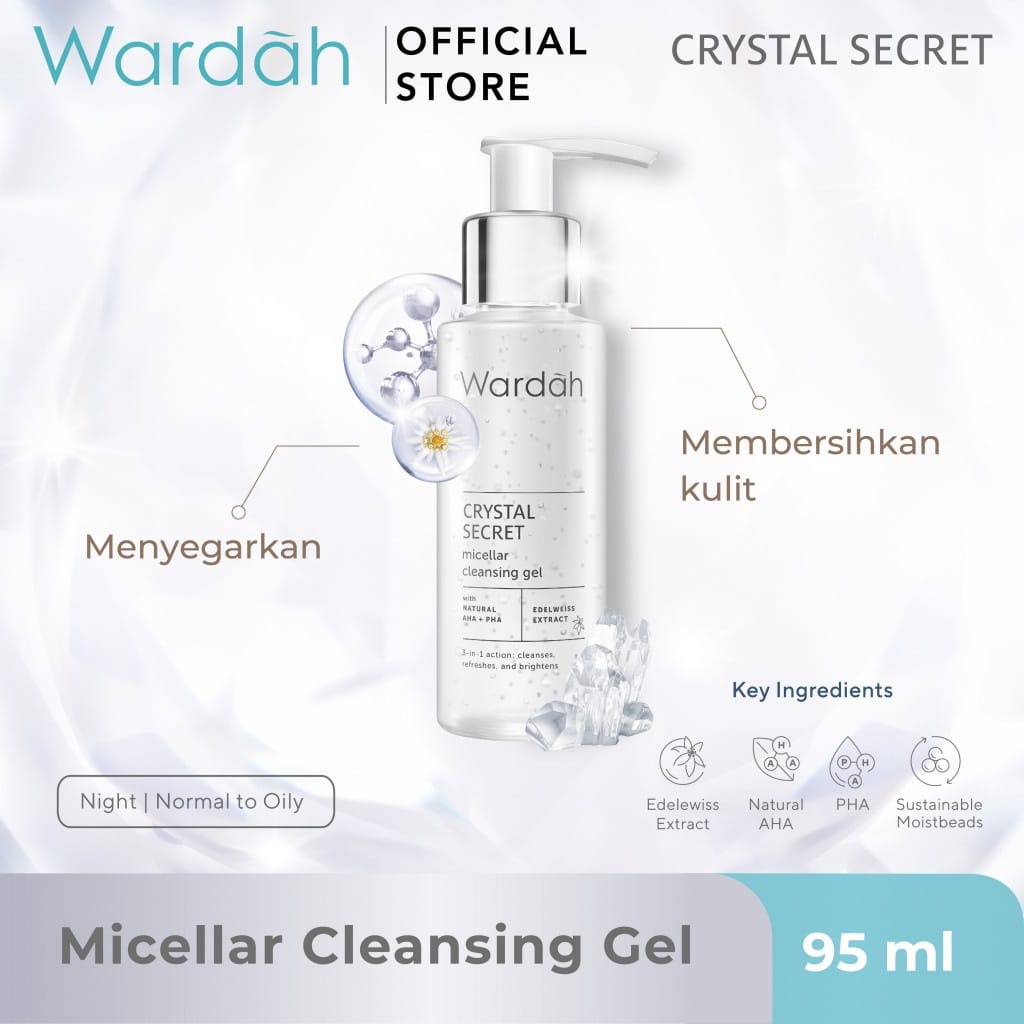 (BISA COD) Wardah Crystal Secret Micellar Cleansing Gel 95 ml- Micellar untuk kulit berminyak