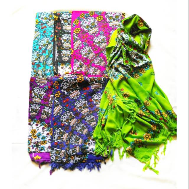 Kain bali pantai motif tengkorak mandala tapestry syal scraff motif skull