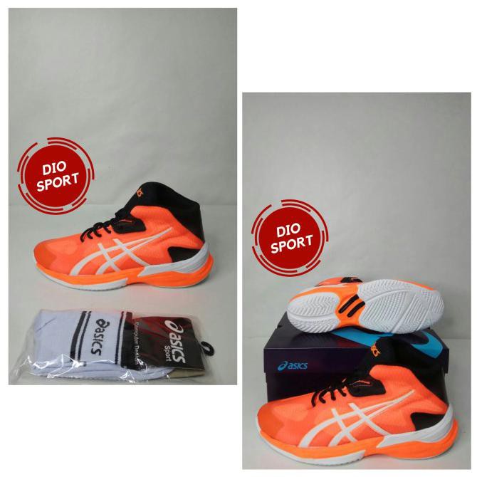 Terhot Sepatu Volly Asics Sky Elite Ff Oren Pria Sepatu Voli Murah - Orange, 40