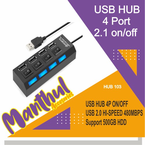 USB HUB 4 Port 2.1 480Mbps Dengan Saklar on/off