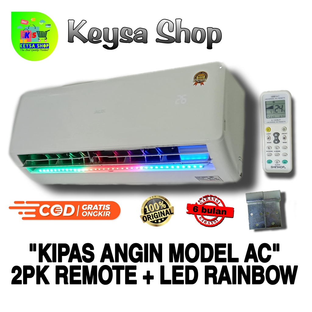 kipas angin model ac 2pk pakai remote   led