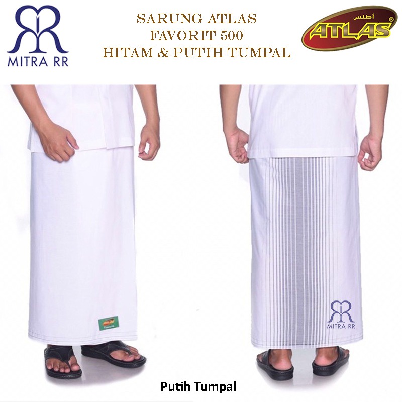 Sarung Atlas Favorit 500 Hitam Polos Tumpal Putih Polos Tumpal