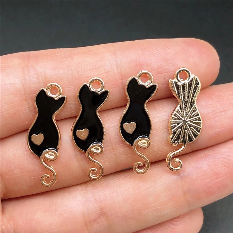 4pcs Liontin Enamel Bentuk Kucing Bahan Alloy Charms