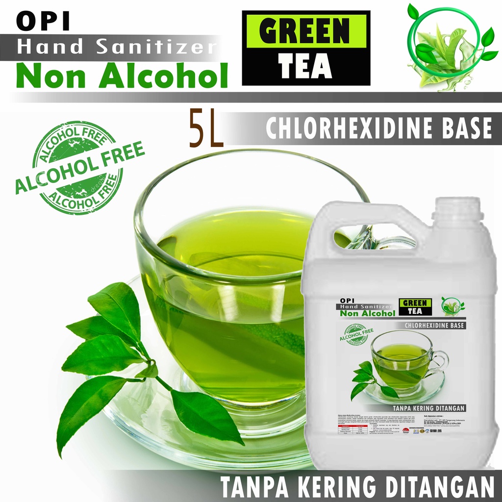 Hand Sanitizer 5 Liter Green Tea segar  siap pakai tidak lengket ditangan (Alko Base, Non Alko Base) sudah ada izin edar resmi by Oke sabun suplayer 2