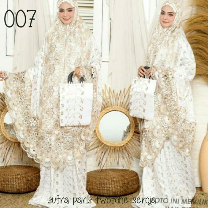 Mukenah sutra paris renda mawar Swarovski(mewah.elegant)+tas