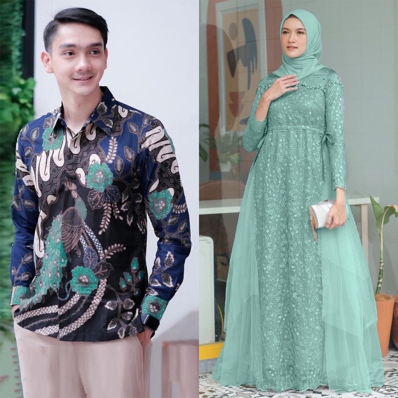 PRODUK TERBARU - Couple Gamis Maxi Dress Aurel New - Maxi Dress Brokat Outfit Kondangan Kekinian Couple Sarimbit Gamis Tulle Premium Murah