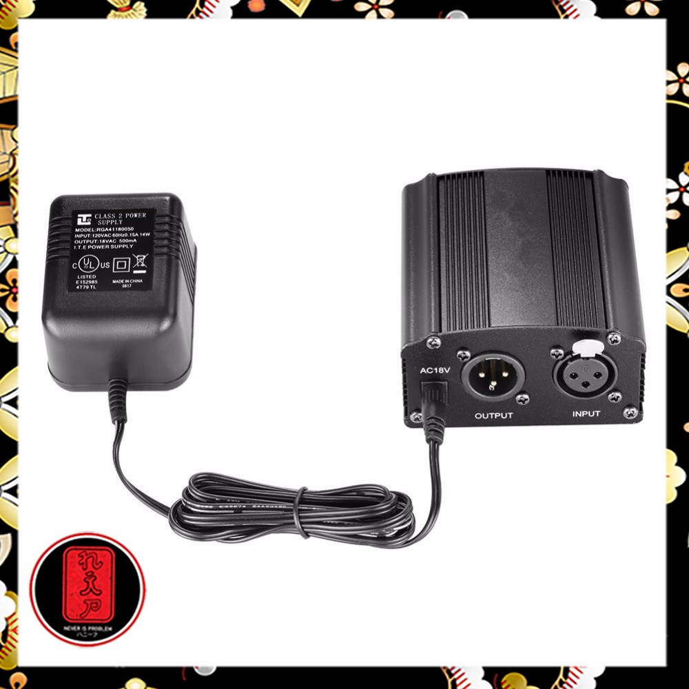 Phantom Power Microphone 1 Channel 48V Supply for Condenser Microphone - RU-P48V - Black