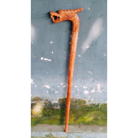 Tongkat Jalan Kayu Stigi Laut Asli Ukir Naga