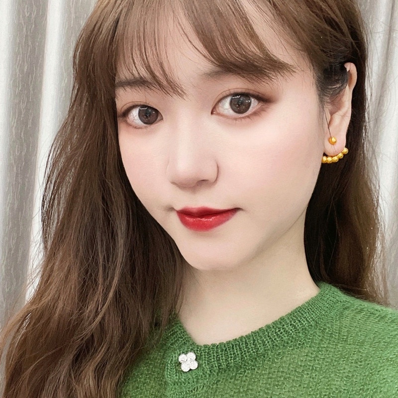 Anting Tusuk Titanium Manik-Manik Lapis Emas 18K Anti Karat Perhiasan Wanita Fashion Korea