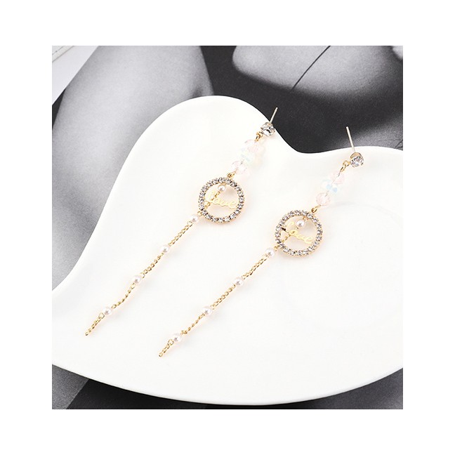 LRC Anting Tusuk Fashion 14k Gold Plated Gold Love Letter Small Circle Tassel S925 Silver Needle Ear