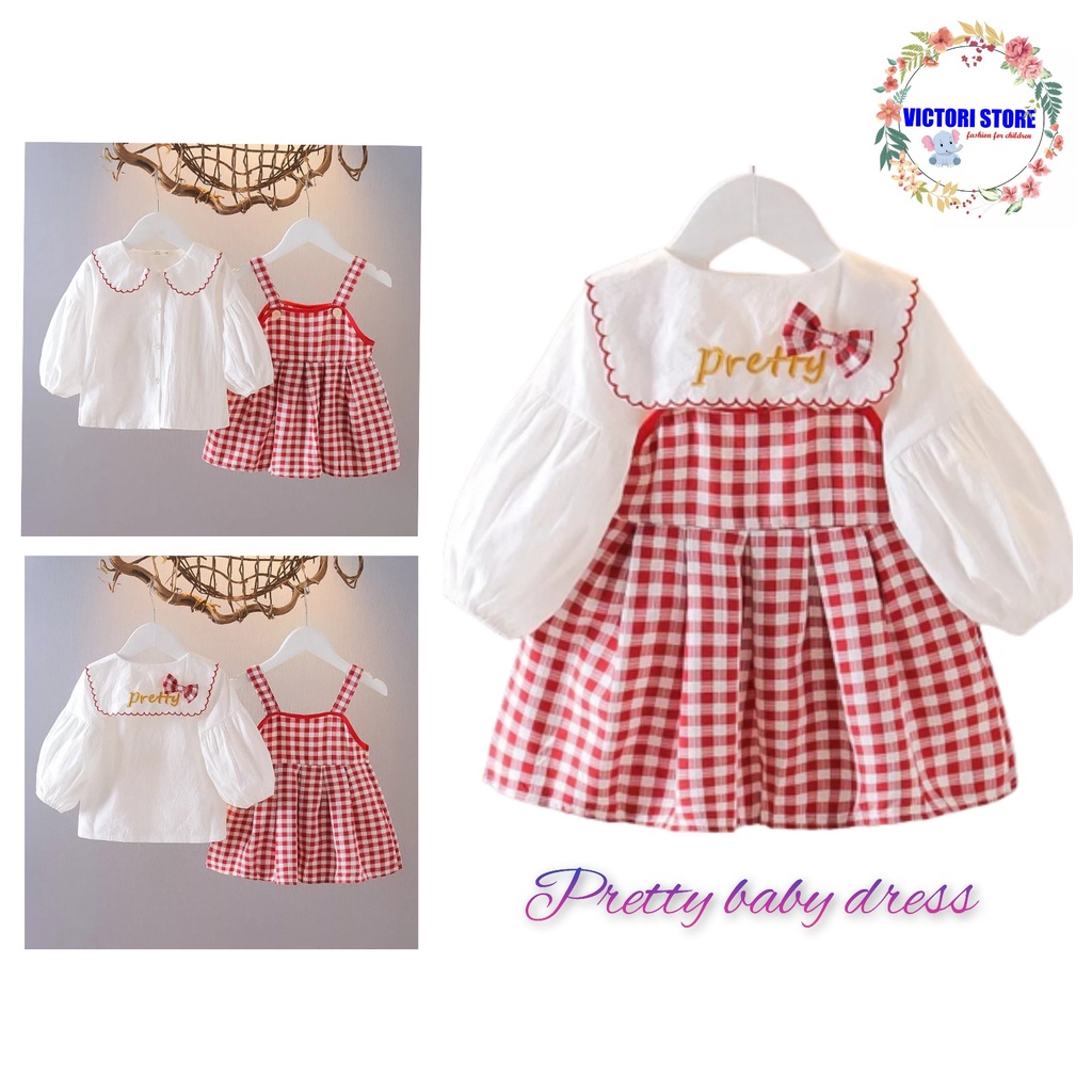 Baju Bayi Perempuan PRETTY Setelan Overall Kotak Kotak Kemeja Fashion Anak Bayi Korean Style Import