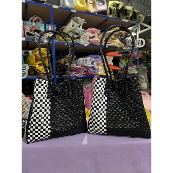 MAJID - Tas Anyaman Jali / Tote Bag Black White Ready Stok Bisa COD Tas Wanita Kekinian