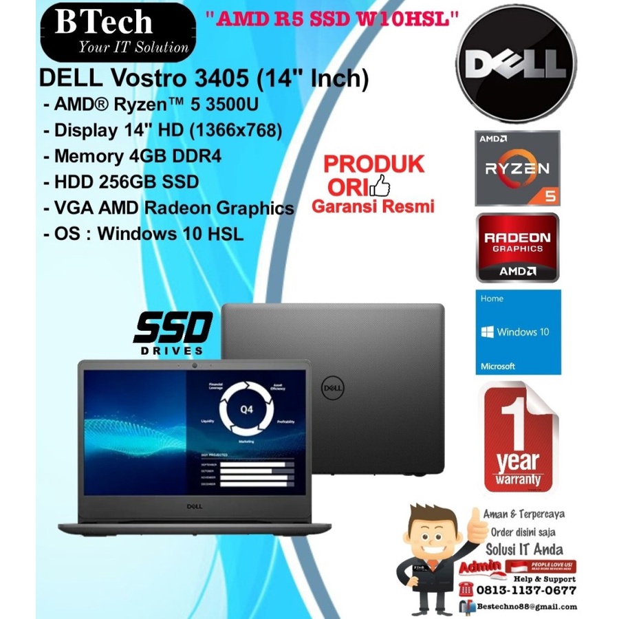 DELL Vostro 3405 AMD Ryzen 5 3500U/4GB/256GB SSD/WIN10HSL/1YR