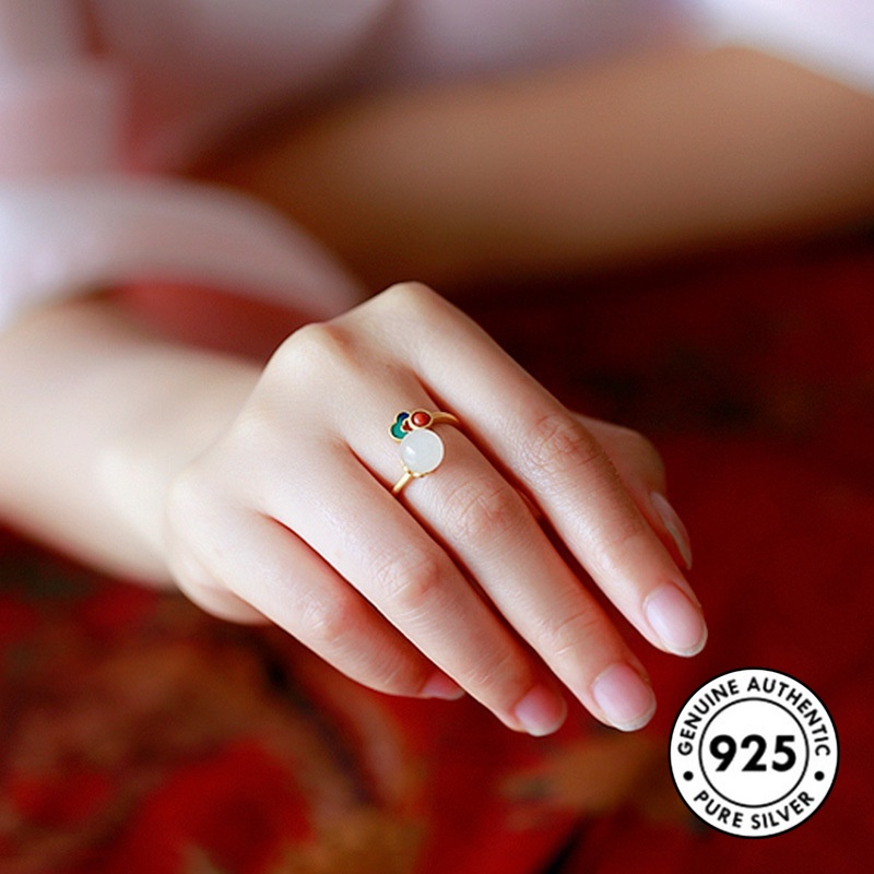 Cincin Sterling Silver 925 Gaya Vintage Dengan Giok Mosaik Untuk Wanita