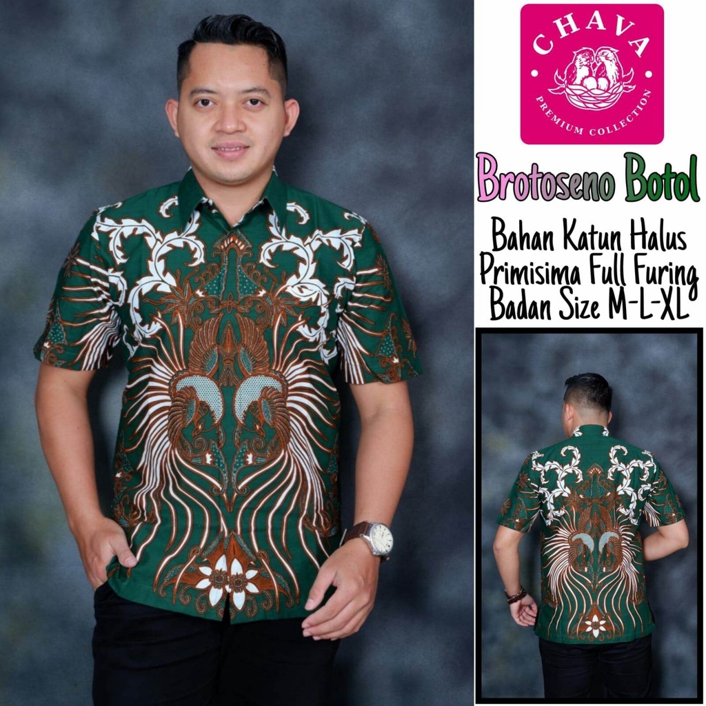 Kemeja batik lengan panjang pendek warna hijau botol /hem batik pria terbaru warna hijau army /broto