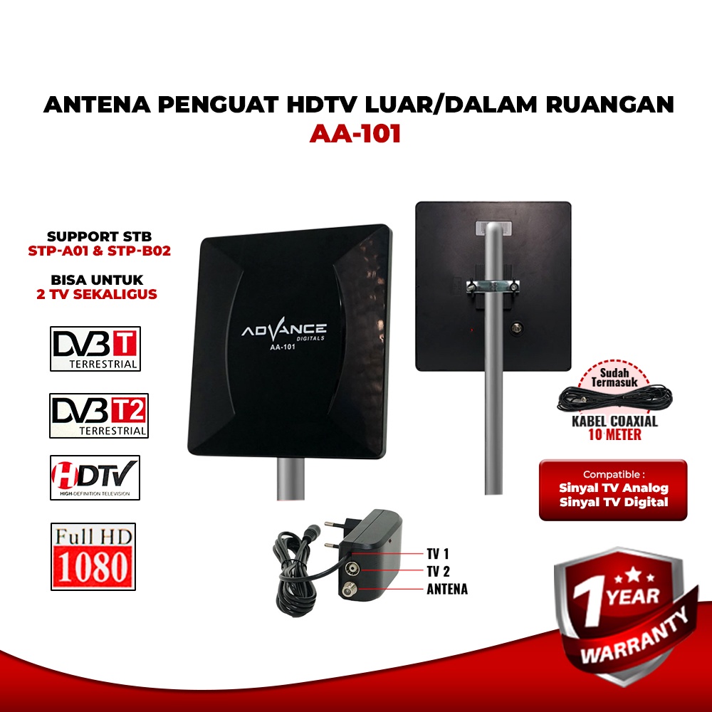 Advance Digitals AA-101 Antena Indoor Outdoor Digital Analog Dalam DVB-T2 dan Luar Ruangan Cocok Untuk STB