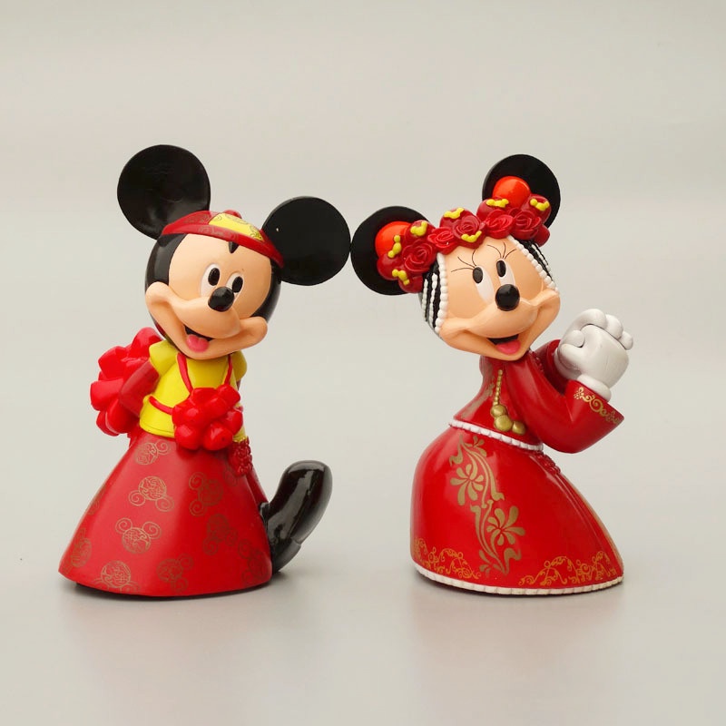 4pcs / Set Mainan Figure Disney Mickey Mouse Dress Pernikahan Minnie Mouse Gaya China Barat Untuk Dekorasi