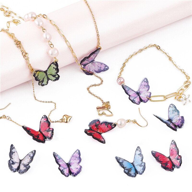 2 pcs/bag 21x22mm multi-warna Lubang Diagonal Ganda Lurus Lubang Resin Epoxy Butterfly Charms Liontin untuk Diy Perhiasan Bakat