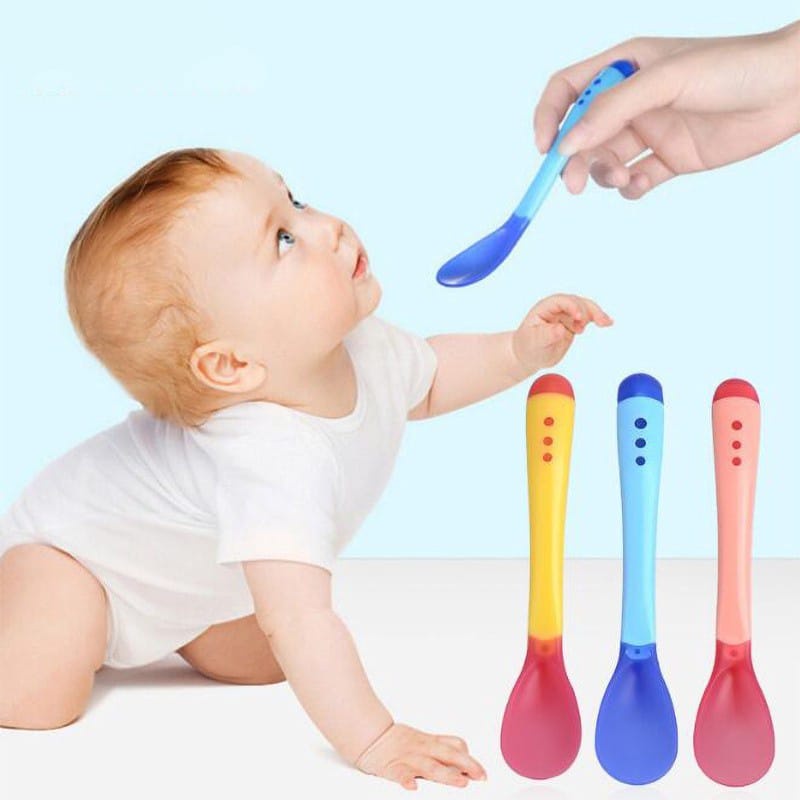 ⭐ Babywear ⭐ AB005 Sendok Makan Bayi / Sendok Sensor Panas Silikon / Peralatan Makan Bayi / Baby Spoon