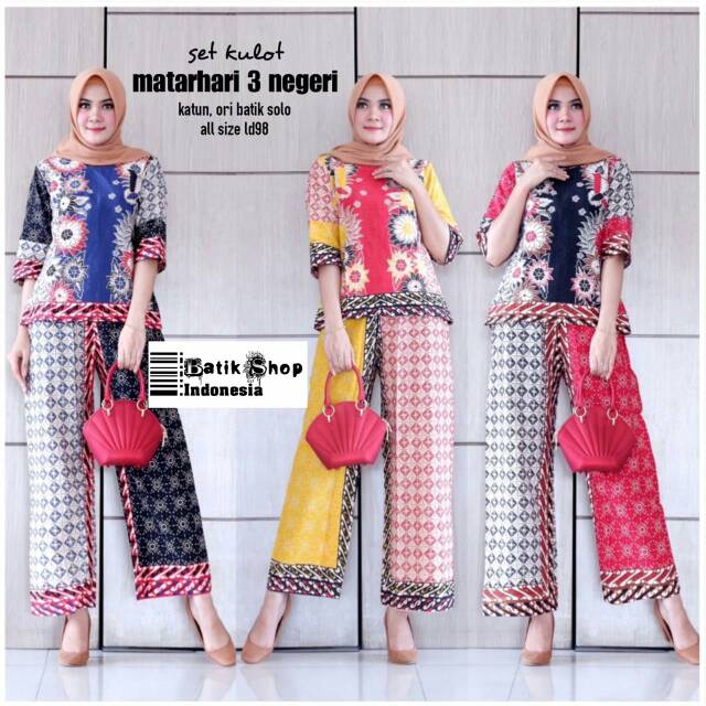 Set Kulot Matahari  3 Negeri Batik Setelan Celana  Blus Baju 