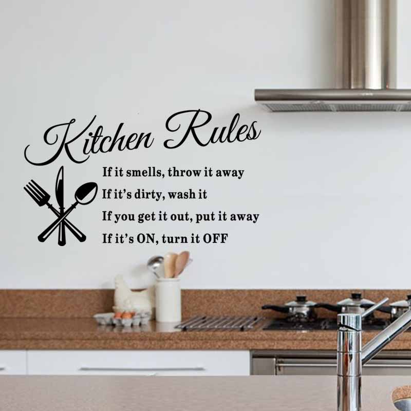 Stiker Dinding Decal Desain Tulisan Kitchen Rules Bahan Pvc Vinyl Dapat Dicopot