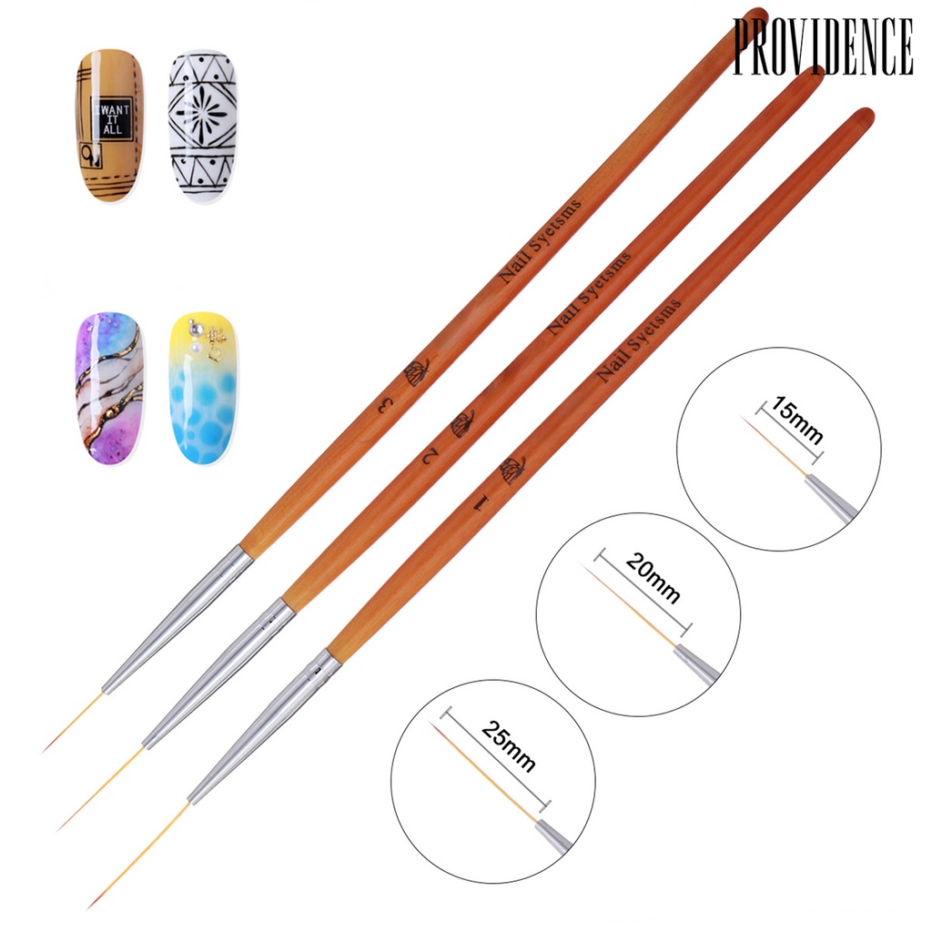 Providence 3Pcs/Set Tip Head Nail Painting Pen Ergonomics Handle Lightweight Nail Art Brush Wooden Handle French Lines Pen for Manicure