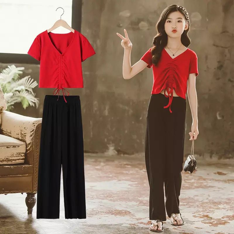 [set cherry VL] setelan anak perempuan celana + baju merah