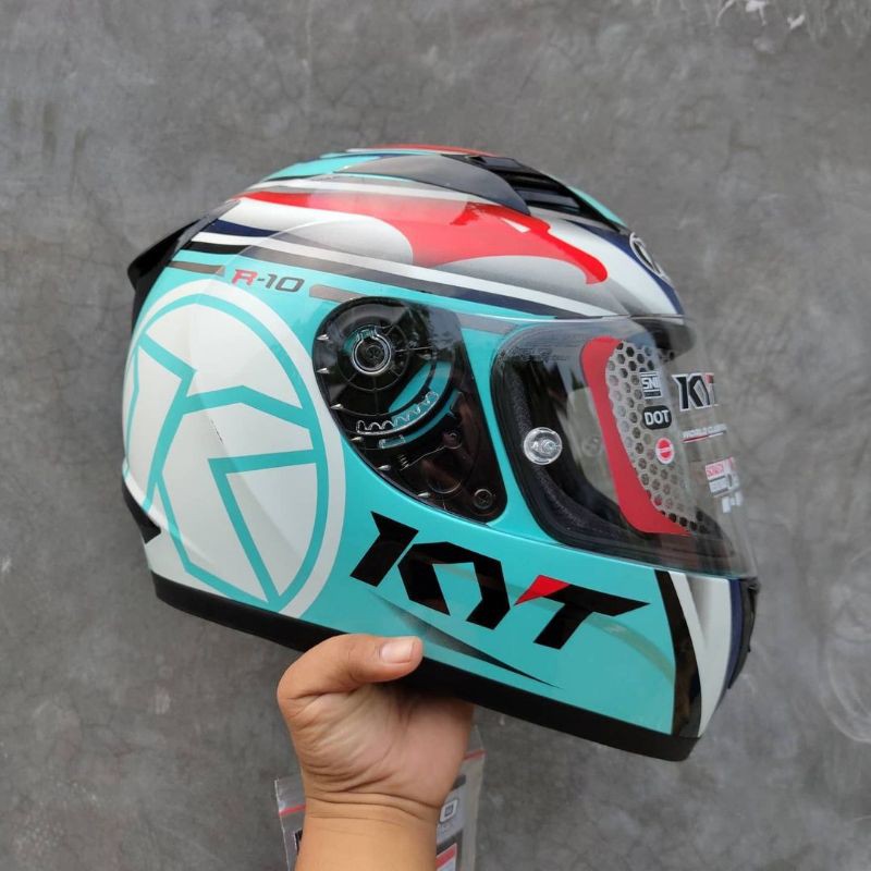 HELM KYT R10 AQUA HELM TOURING KYT HELM FULLFACE KYT R 10 AQUA HELM DRAG BALAP KYT R10 AQUAMARINE