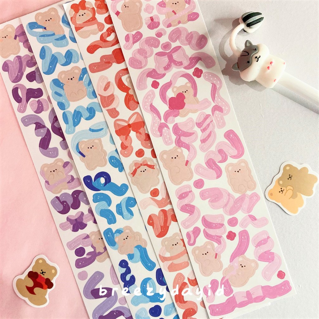 Ribbon Cute Bear Sticker / Sticker Deco / Decoration Sticker / Confetti Sticker / Stiker