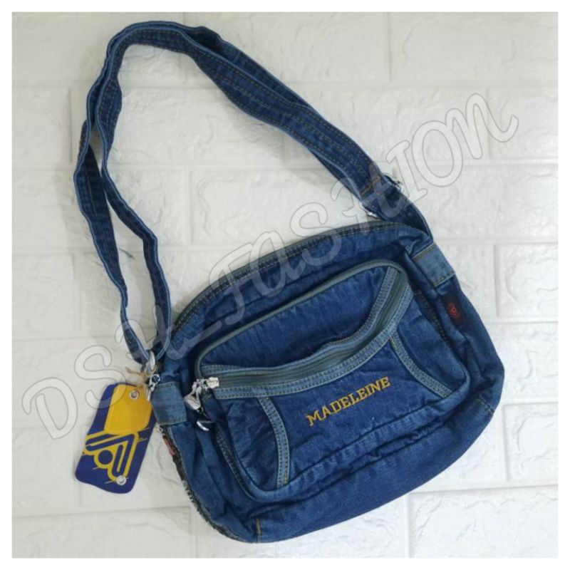 TAS JEANS MADELEINE SELENDANG ORIGINAL TERBARU WARNA BLUE tasselempangtasjeanstaswanitattasterbaru