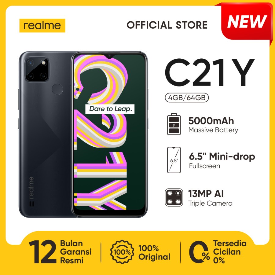 HP BARU REALME C21Y 4/64 GB GARANSI RESMI 1 THN