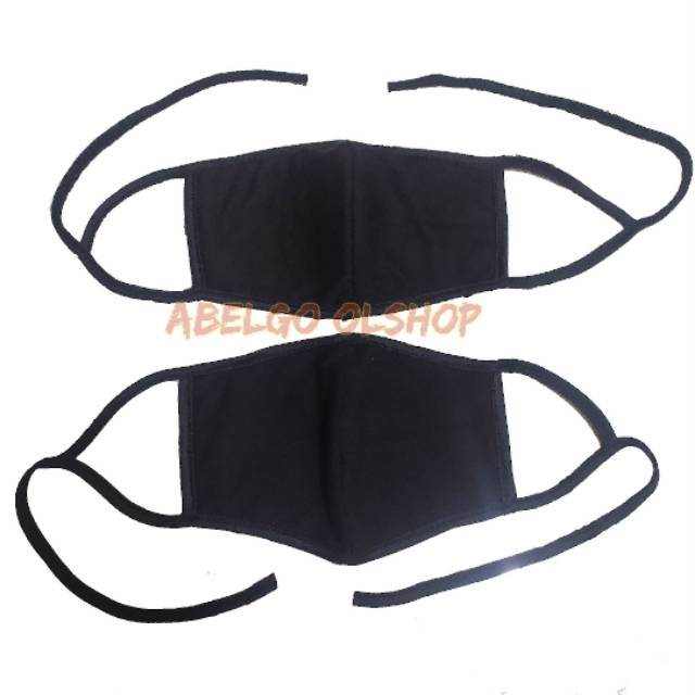 12 pcs- Masker kain hitam polos 3 lapis/masker kain cantolan kuping 3 ply/masker motor/12 pcs