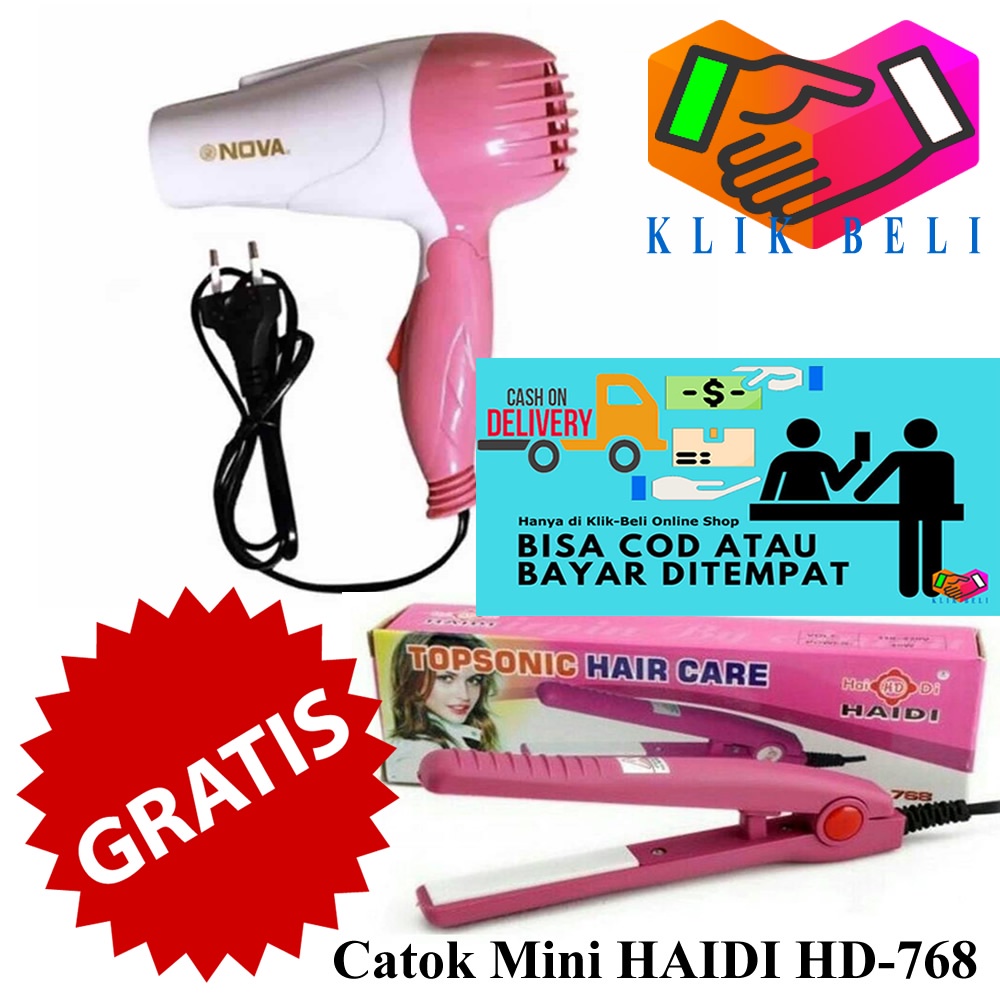 Hair Dryer Nova N-1290 Pengering Rambut Hair Drayer + Gratis Catok Mini Haidi HD-768 Catokan Pelurus Rambut