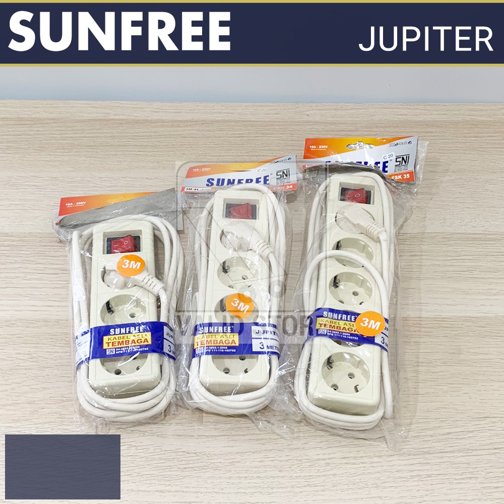 Sunfree Jupiter Stop Kontak Kabel 3M / 3 Meter 2 Lobang 3 Lobang 4 Lobang 5 Lobang
