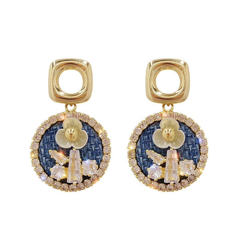 Vintage blue medallion zircon Bunga Anting Aksesoris Telinga Korea Wanita