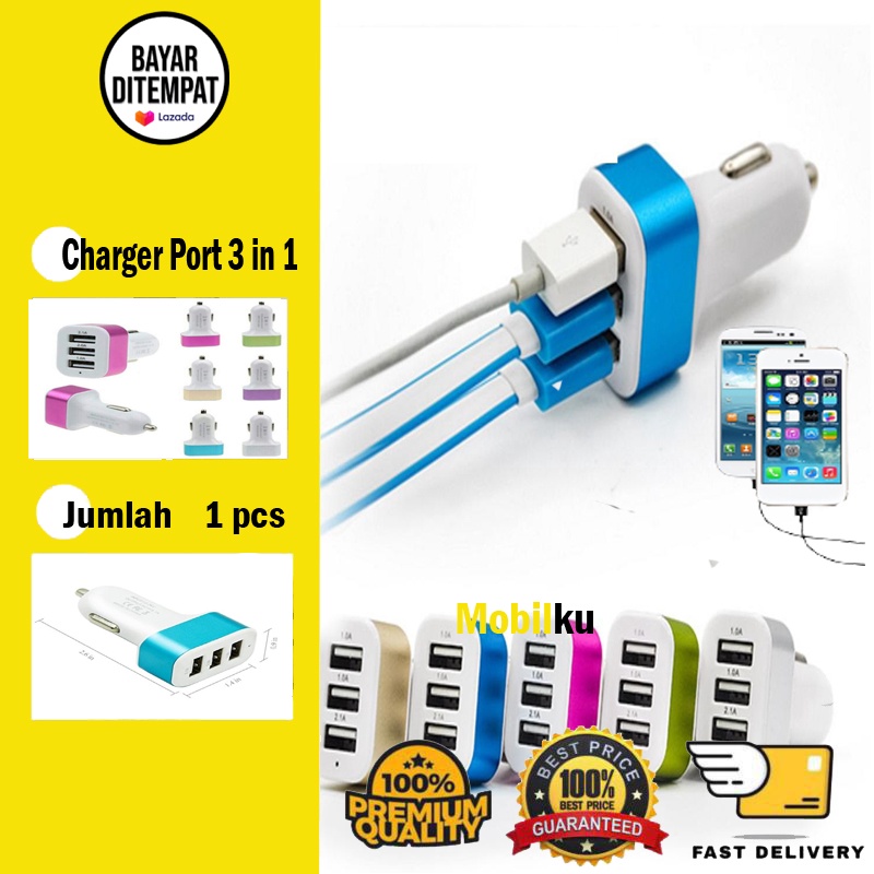 [BISA COD] Adaptor Car Mobil Charger Colokan Charger Port 3 in 1 Batok Cas USB Hp Untuk Di Mobil