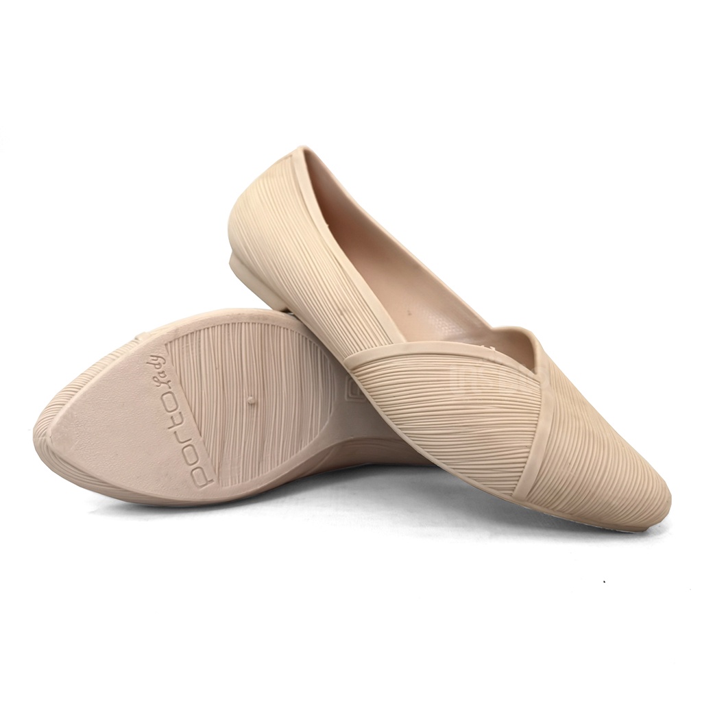 Porto Sepatu Selop Flatshoes Ballerina Karet Kasual Formal Wanita XEM