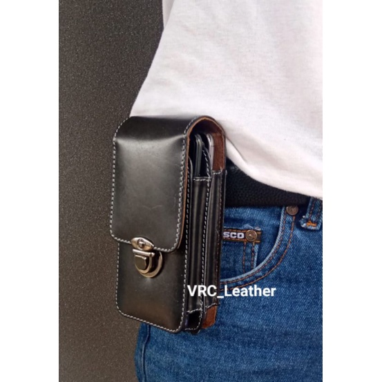 Dompet Hp Pinggang Pria 2 Slot Kulit Sapi Asli