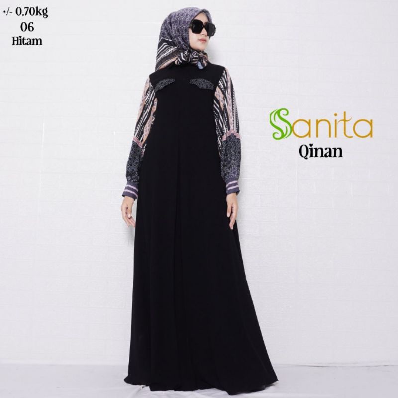 Qinan Dress Set Scraft Silk Premium By Sanita / Qinan By Sanita Satu Set Jilbab Segiempat