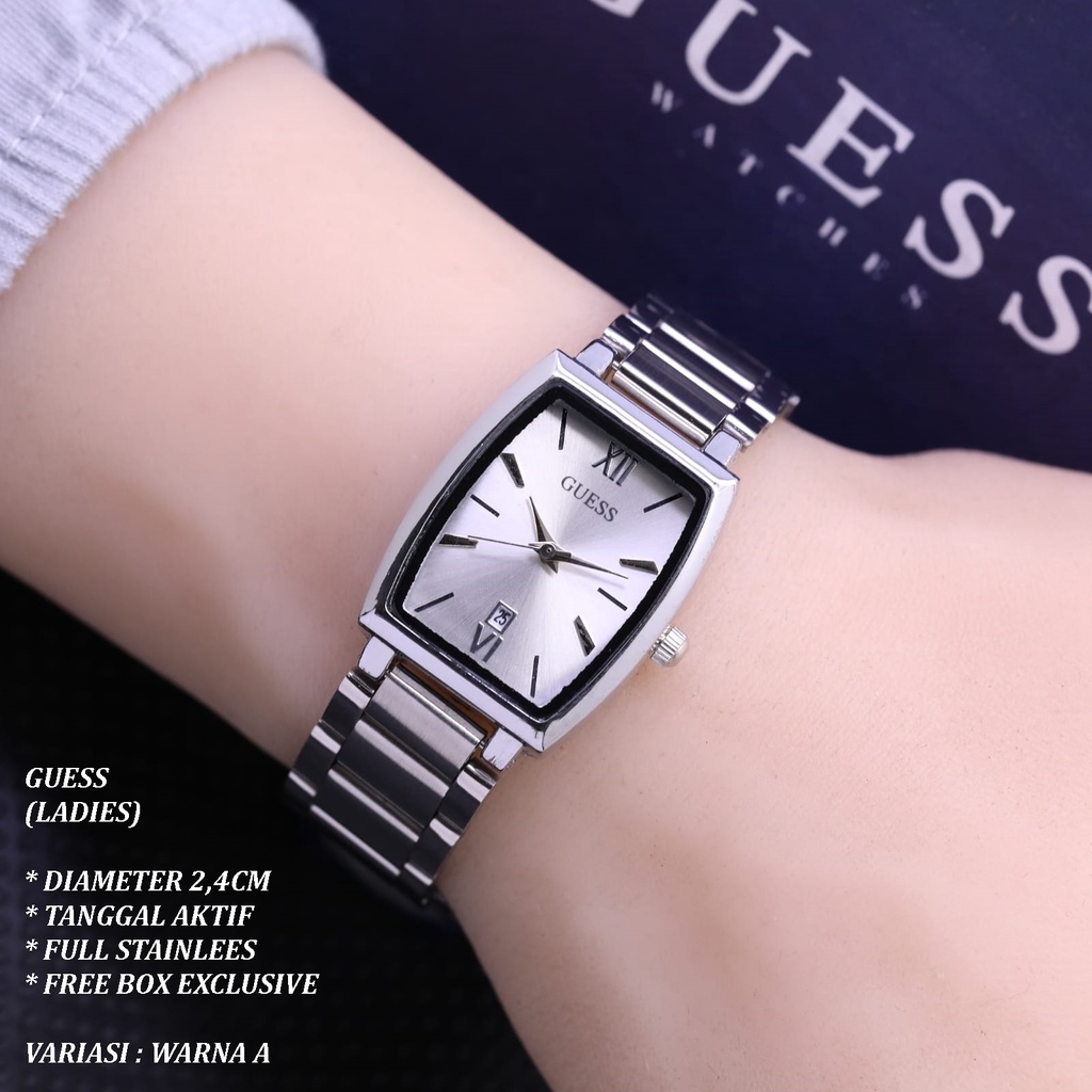 (FREE BOX) JAM TANGAN WANITA GUESS RANTAI BODY OVAL TANGGAL AKTIF