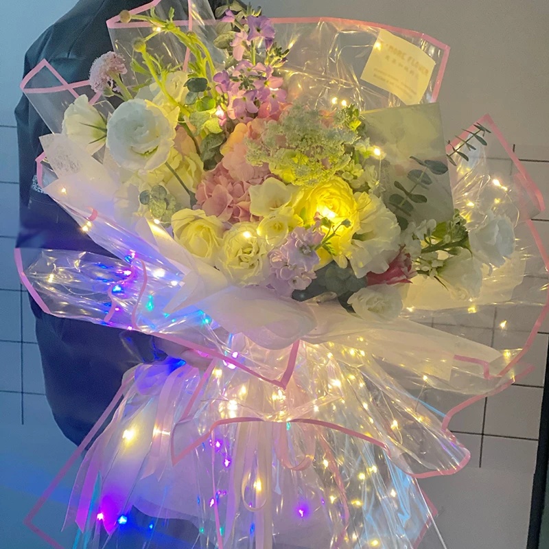 1Pc Transparent Luminous LED Light String Waterproof Flower DIY Bouquet Wrapping Paper / Valentine's Day