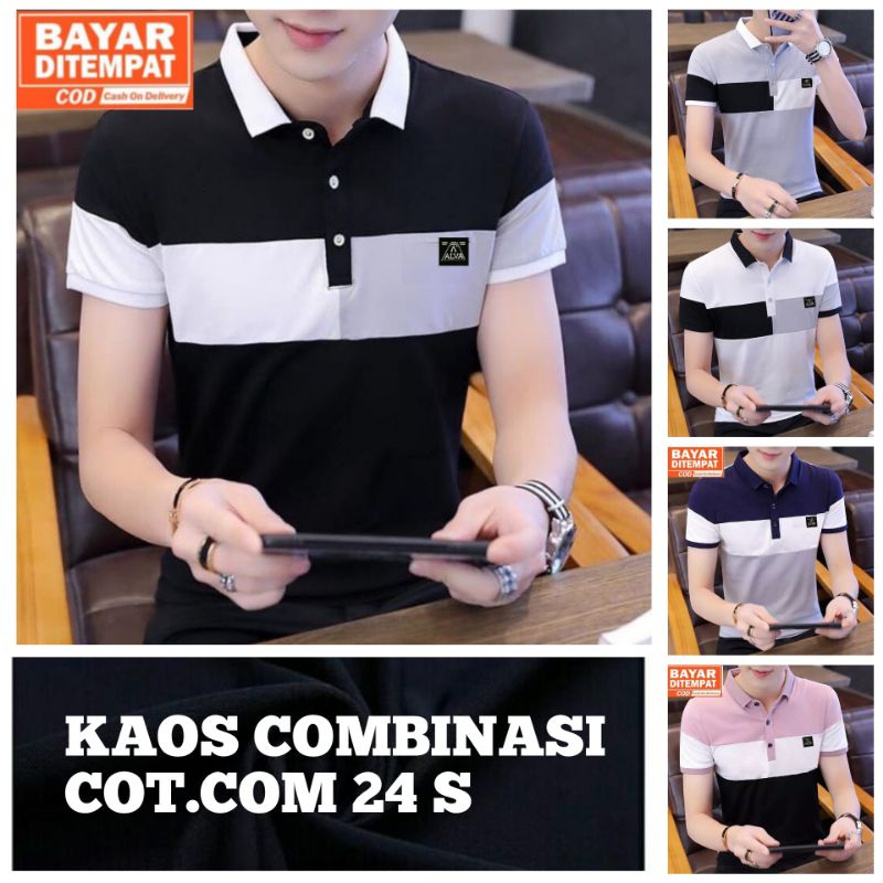 Original Distro Polo Shirt Combinasi Pria kerah Sporty Formal Casual Busines Bandung Alva cotton