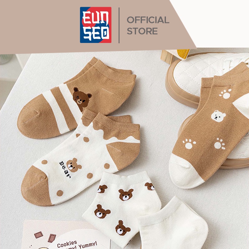 EUNSEO Kaos Kaki Ankle Cute Kaos Kaki Pendek Semata Kaki Motif Kartun Beruang Kaos Kaki Fashion Korea Premium