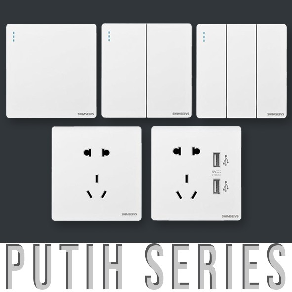 Saklar / Sakelar Lampu Putih White 1/2/3 Gang Electrical Switch Stop kontak USB